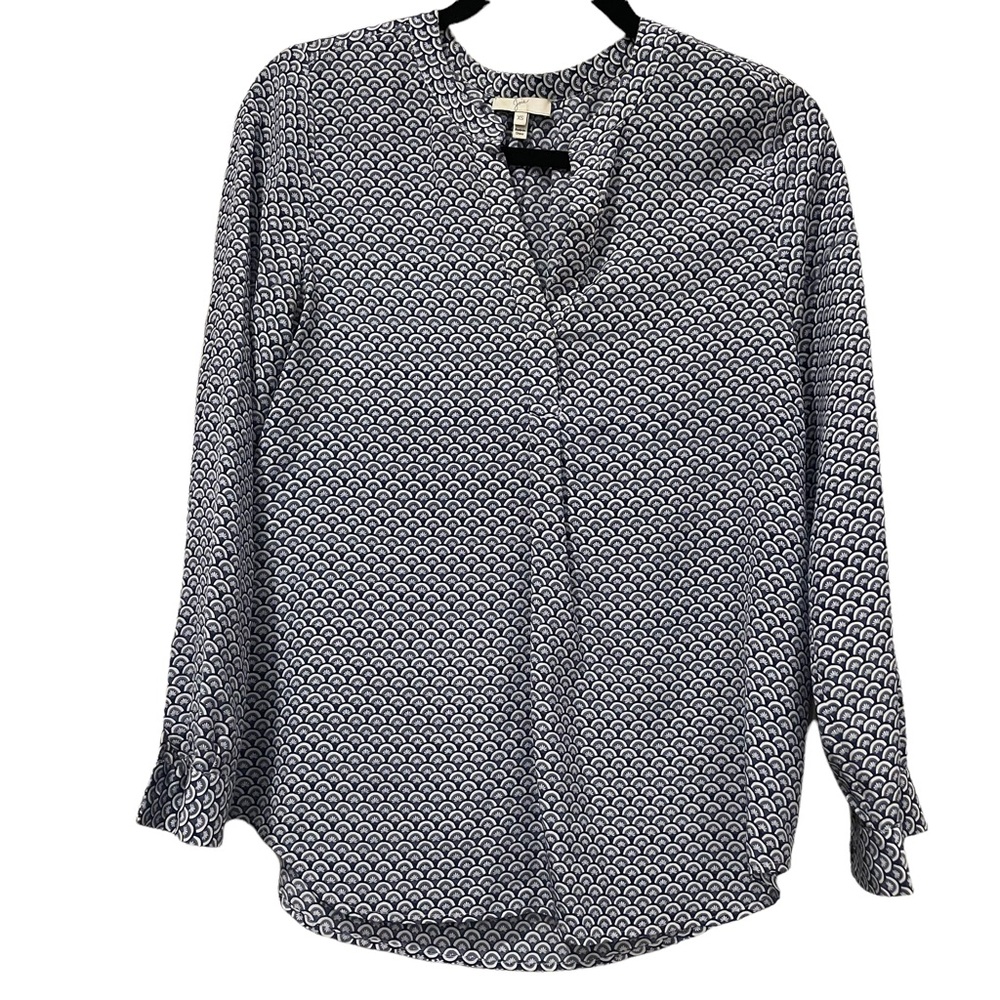 Joie XS Mintee 💯 Silk Mermaid Scale Long Sleeve V Neck Secretary Blouse 489